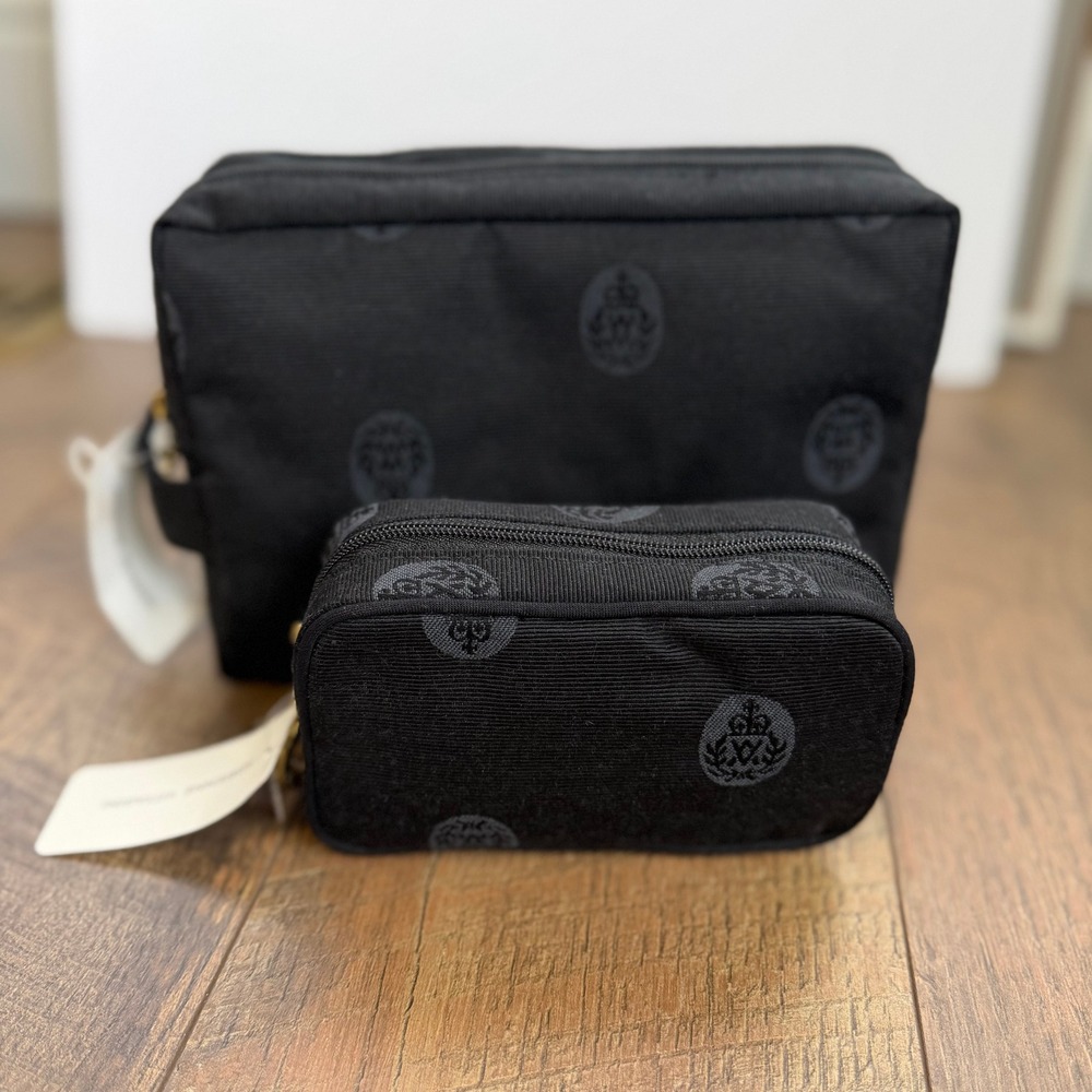 Adrienne Vittadini Cosmetic Bag Set of 2 Womens Black Crest